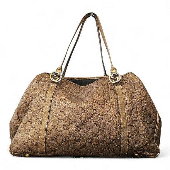 GUCCI Metallic Guccissima Large GG Twins Shoulder Tote Bronze Leather Monogram - Picture 16 of 16